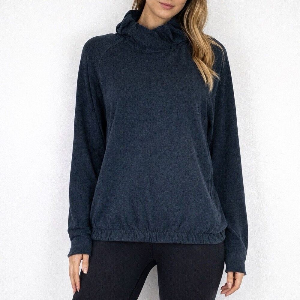 Lululemon After All Pullover Cowl Neck Heathered Black Gray Cozy Athleisure sz 6